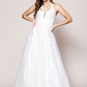 NEW WHITE WEDDING BRIDAL LONG V-Neckline Lace A-Line Shape Dress ACR011